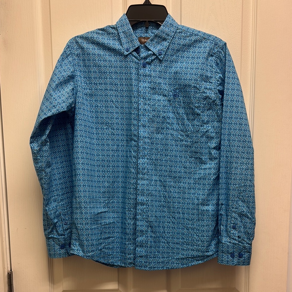 Ariat Boys Blue Casual Button Down Shirt with Gingham Pattern